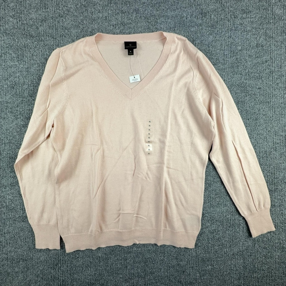Worthington Sweater Womens XL Pink V Neck Long Sleeve Knit Pullover Lightweight